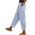 thumbnail image 5 of Women Summer Gingham Plaid Elastic Drawstring Waist Jogger Pants, Snap Button Loose Ankle Cropped Trousers with Side Pockets Beach Vacation Loungewear Casual Bottoms Blue XL(XL), 5 of 8