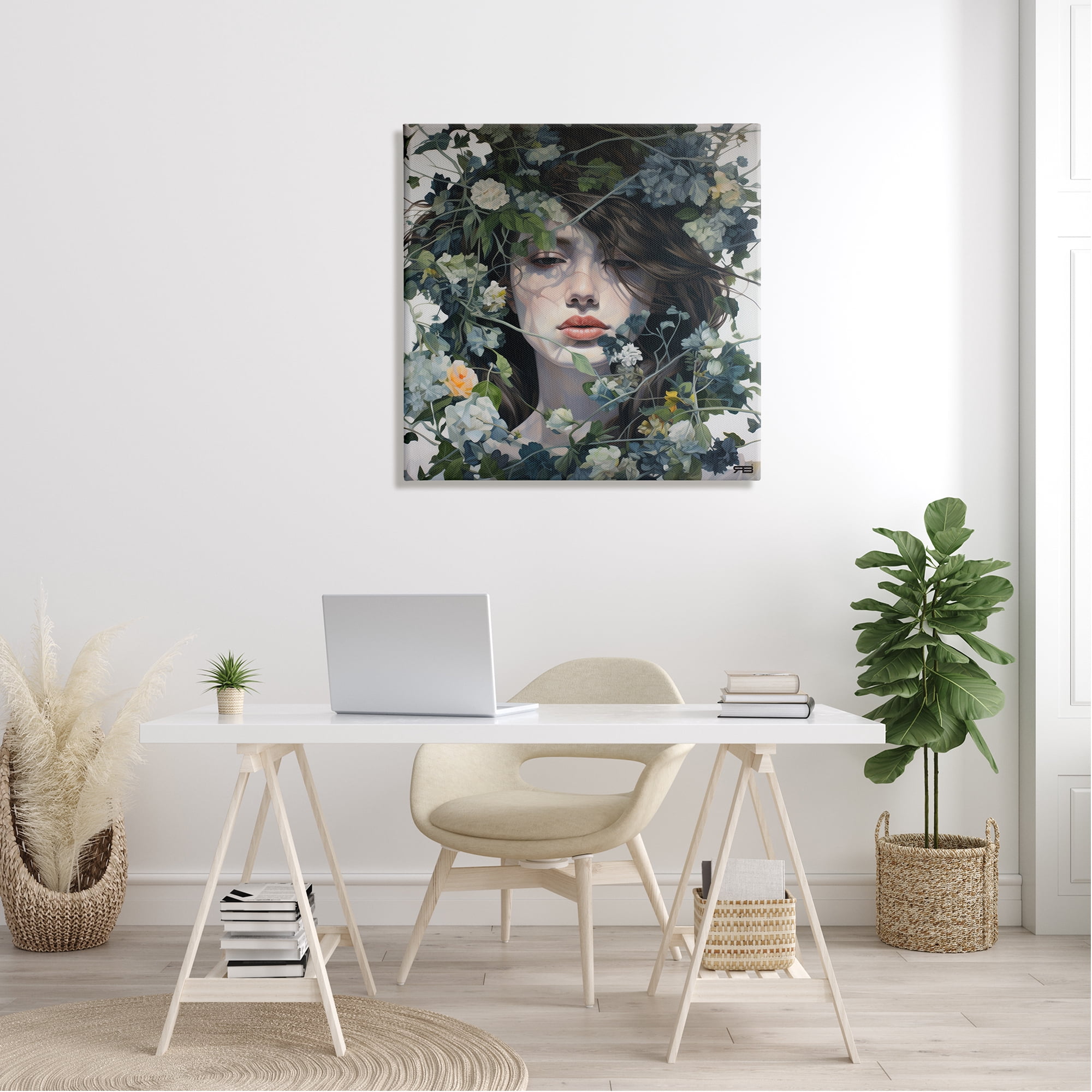 Stupell Industries Woman with Green Blossoms Botanical & Floral Painting Gallery Wrapped Canvas Art Print Wall Art, 30 x 30