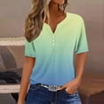 thumbnail image 2 of Ecqkame Womens Summer Tops Basic V Neck Button Short Sleeve Casual Tee Shirt Gradient Colorr Fashion Loose Blouses Light Blue XXXL, 2 of 5
