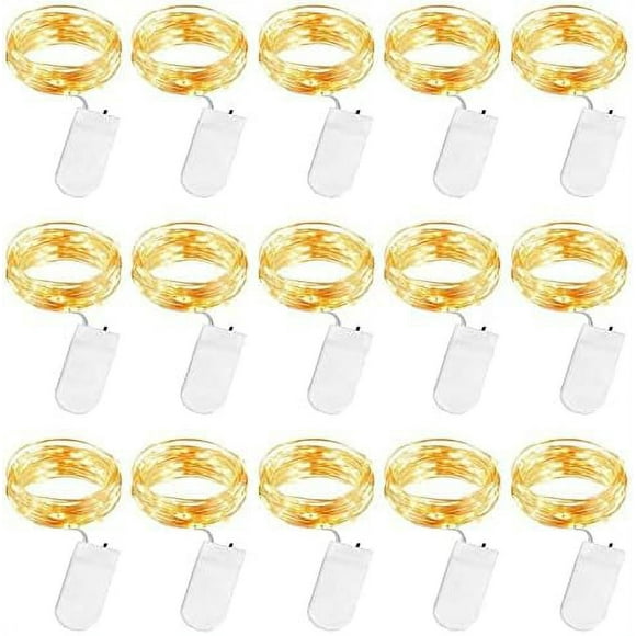 Guirlandes Lumineuses à Piles, Guirlandes Lumineuses DEL Blanc Chaud 1 m Guirlande 10 DEL Étanche IP67 pour Décoration de Sapin/mariage/jardin/terrasse, Lot de 15