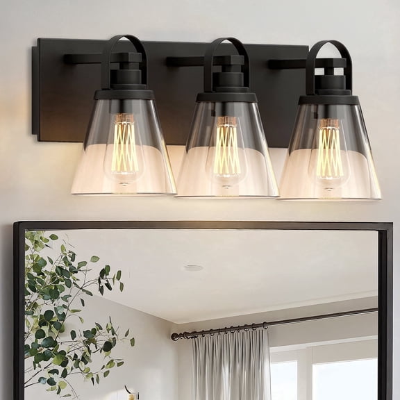 GCGAFUL 21.4" 3-Light Bathroom Vanity Light, Modern Black Vanity Light Fixtures Over Mirror with Clear Glass, Farmhouse Makeup Light for Salon Decor