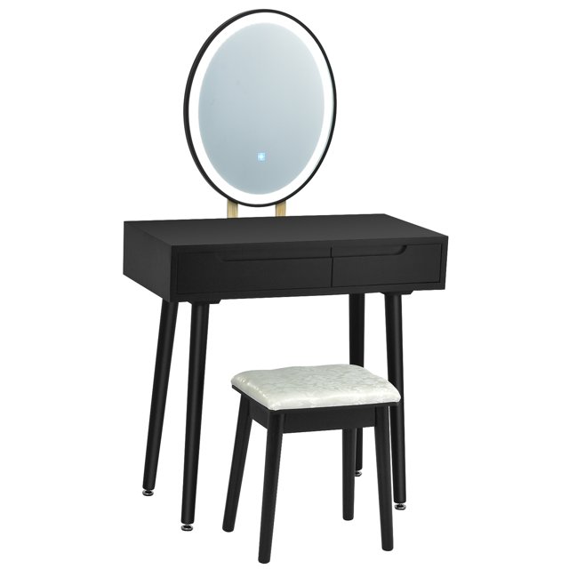Gymax Makeup Vanity Dressing Table Set w/ Touch Screen Padded Stool Black