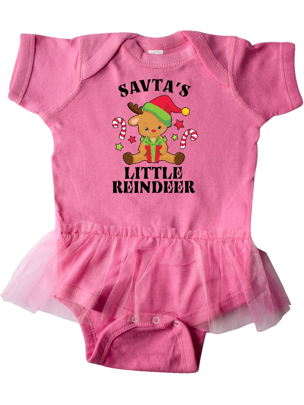 inktastic Christmas Savtas Little Reindeer with Candy Infant Tutu Bodysuit
