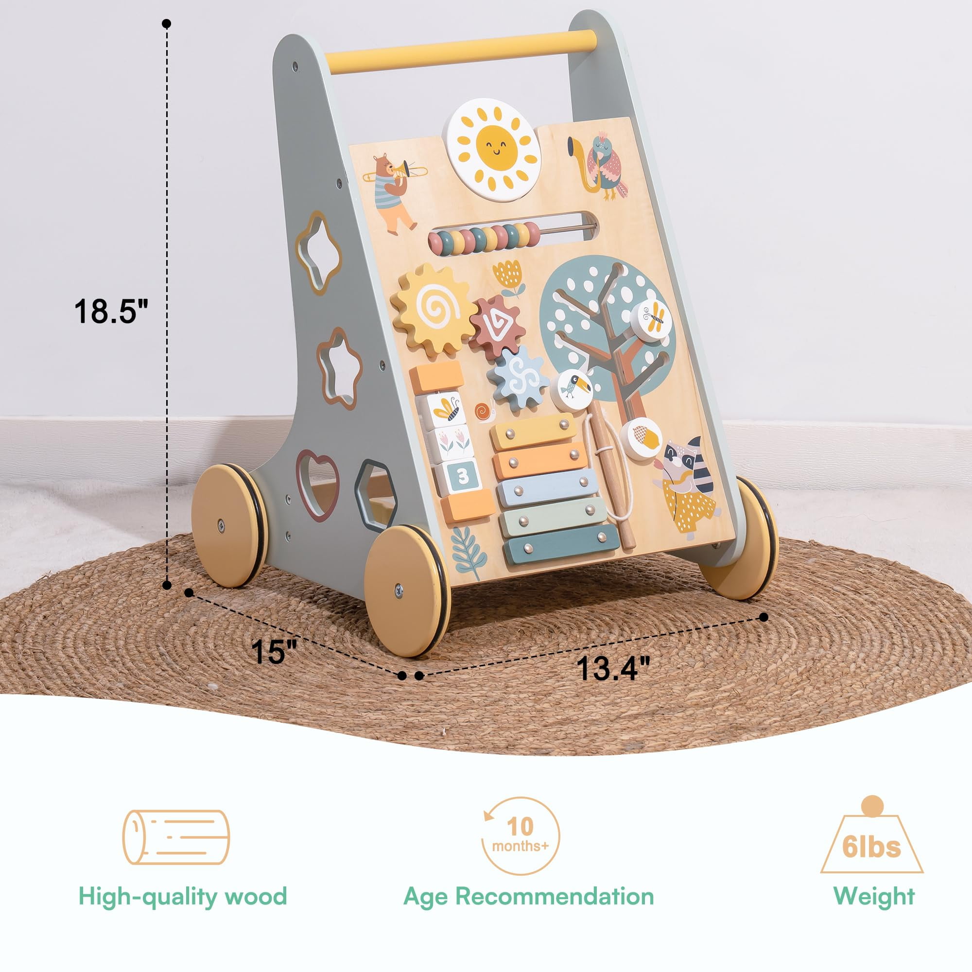 Robud Wooden Baby Walker, with Wheels, Montessori Push Toys for Babies Learning to Walk, Baby Walkers Activity Center for Boys and Girls