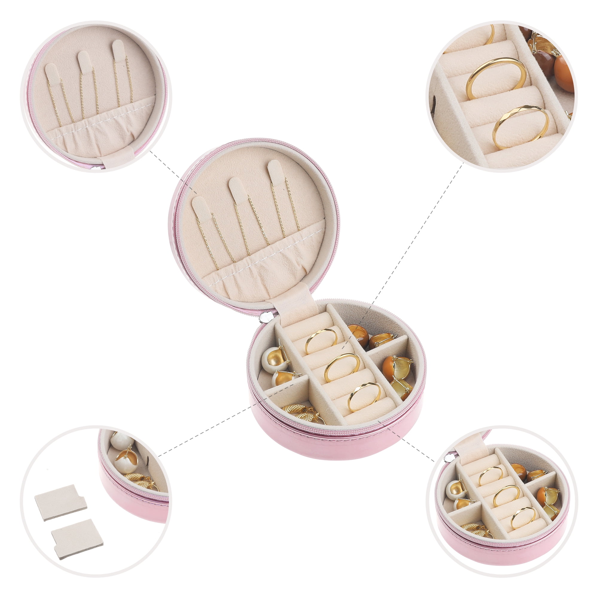 Unique Bargains Jewelry Box PU Leather Jewelry Organizer Storage Display Holder for Ring Pink