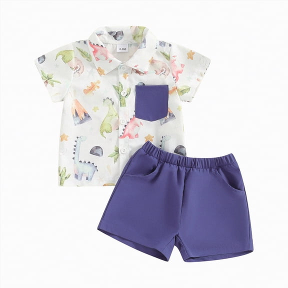 UAYOTSE Baby Toddler Boy Outfits Clothes Summer Kids Pattern Short Sleeve Button Down Shirt & Shorts Set,Sizes 6-9 Months
