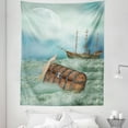 thumbnail image 1 of Antique Tapestry, Antique Old Trunk in Ocean Waves Magic Bird Pirate Boat Picture, Fabric Wall Hanging Decor for Bedroom Living Room Dorm, 5 Sizes, Mint Green Pale Caramel, by Ambesonne, 1 of 1
