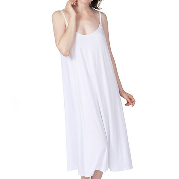 Defitshape Women's Plus Size Bamboo Nightgown Cami Cotton Sleepwear Sleeveless Loungewear Soft Summer Night Pajama Sleep Dress Knee Length Nightwear White 1X
