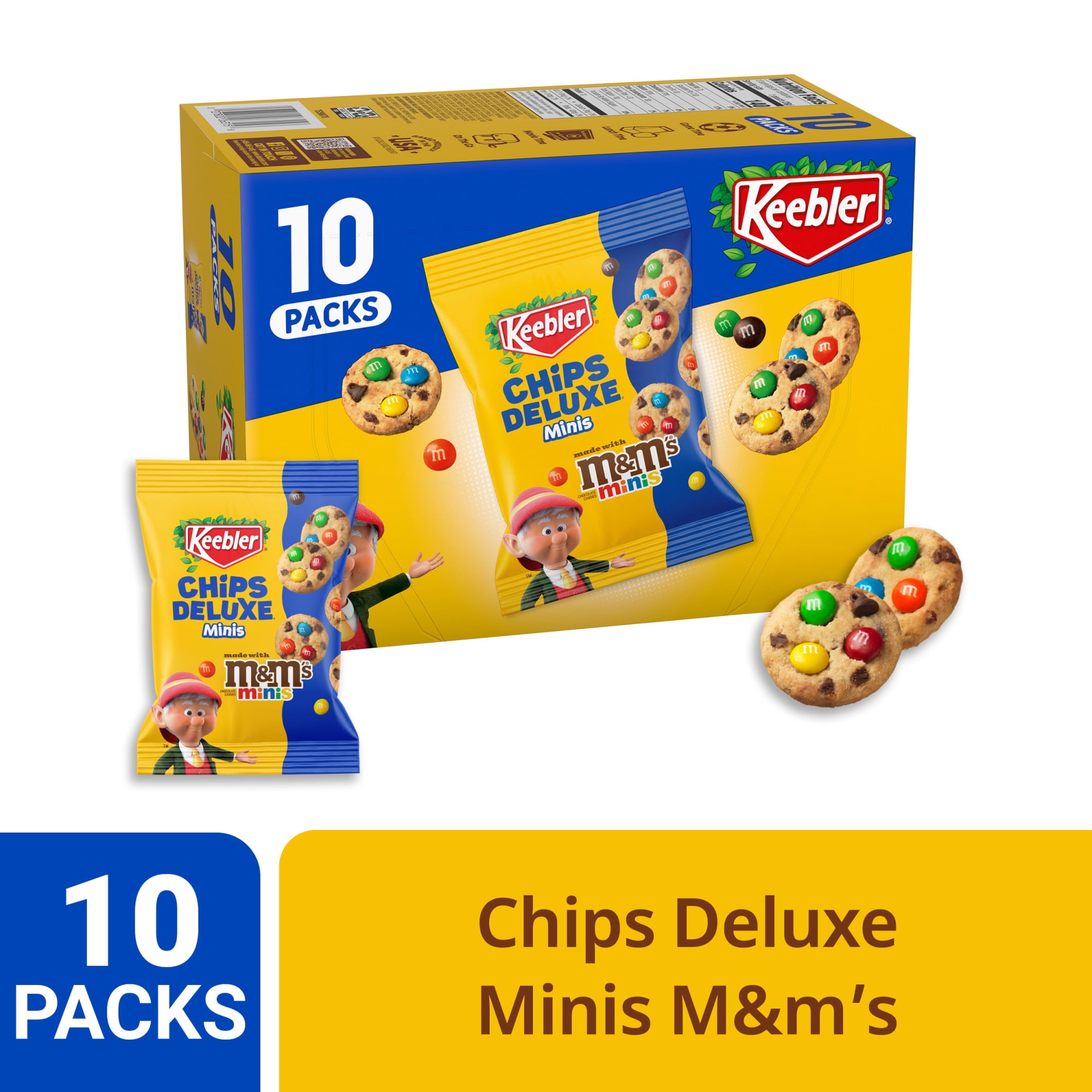 Keebler Chips Deluxe Minis Made with M&M’s, Chocolate Chip Cookies, 1 oz Pouches, 10 Count