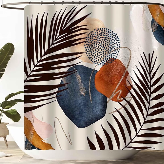 Boho Shower Curtain for Bathroom Abstract Mid Century Shower Curtain with 12 Hooks Modern Leaves Geometric Art Decor Shower Curtain, 72''''X72''''Waterproof Fabric Shower Curtain