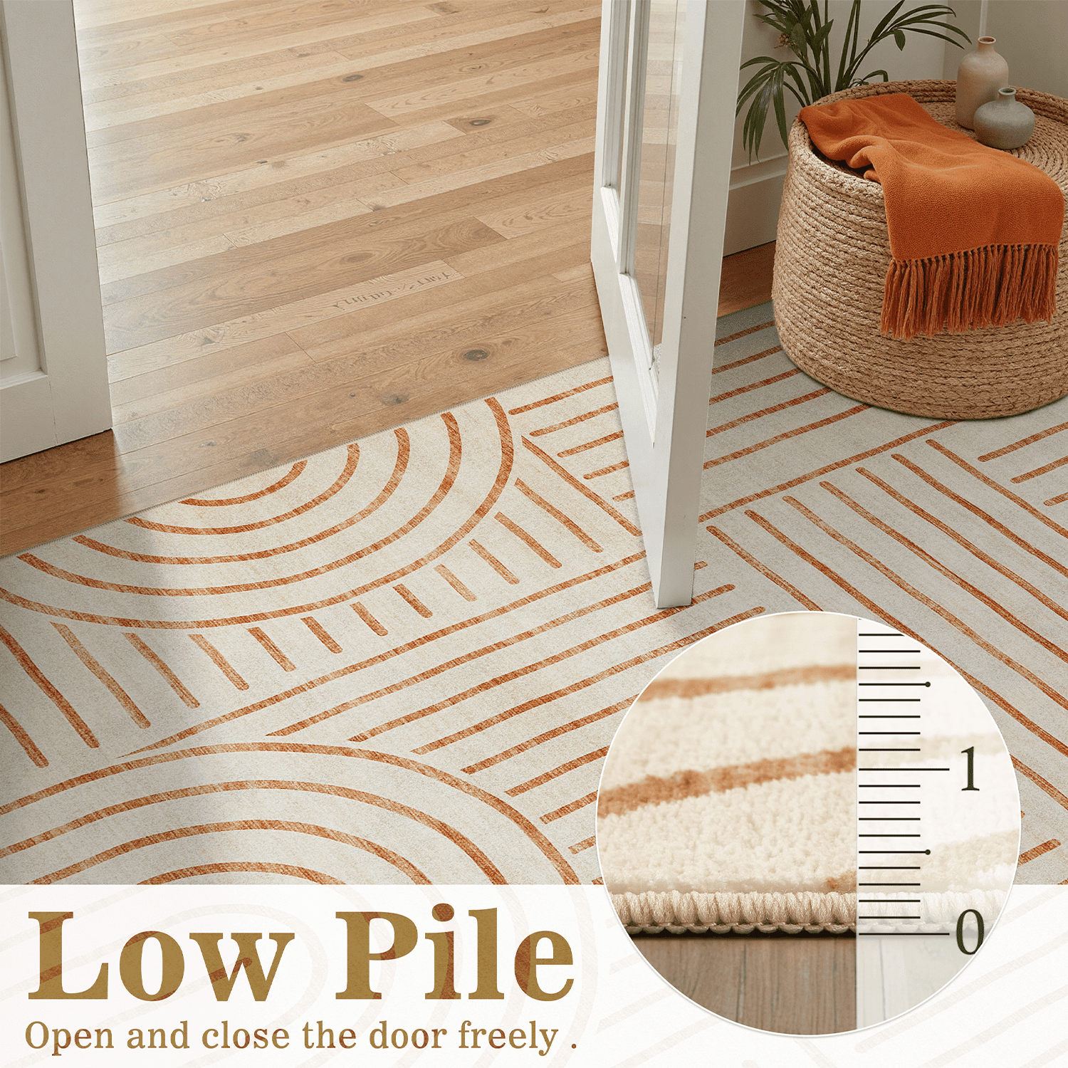 Machine Washable 8x10 Area Rugs, Midcentury Modern Non Slip Stain Resistant Rug for Living Room, Playroom, Bedroom, Soft Low Pile Large Carpet-Beige