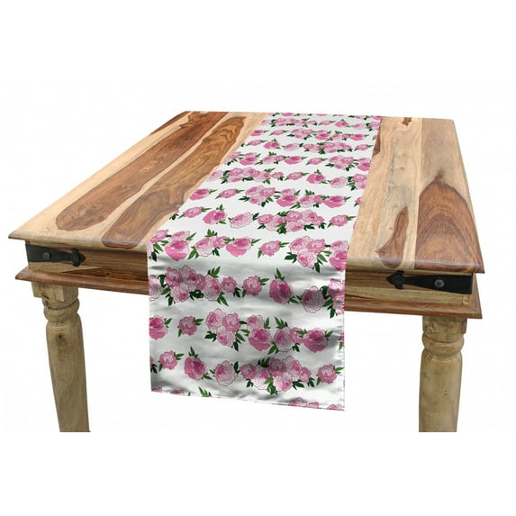 Floral Table Runner, Continuous Tender Pink Peonies Leaves on Plain Backdrop, Dining Room Kitchen Rectangular Runner, 3 Sizes, by Ambesonne