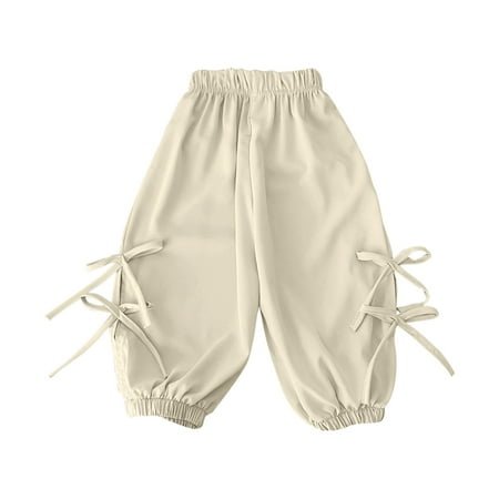 ZACPNCV Boys Girls Long Bloomers Soft Cotton Summer Pants Kids Solid Elastic Waist Harem Pants Basic Joggers Lounge Trousers White 10-11 Years