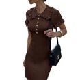 thumbnail image 3 of Women'S Dress Casual Short Sleeve Knit A Line Midi Summer Breathable Dress for Women Coffee M, 3 of 9