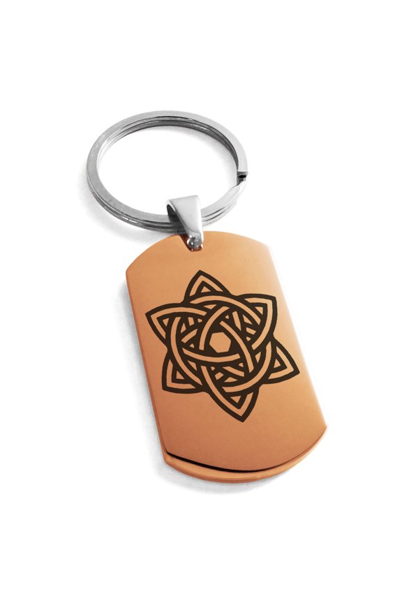 Stainless Steel Celtic Triquetra Eternity Star Knot Engraved Dog Tag Keychain Keyring