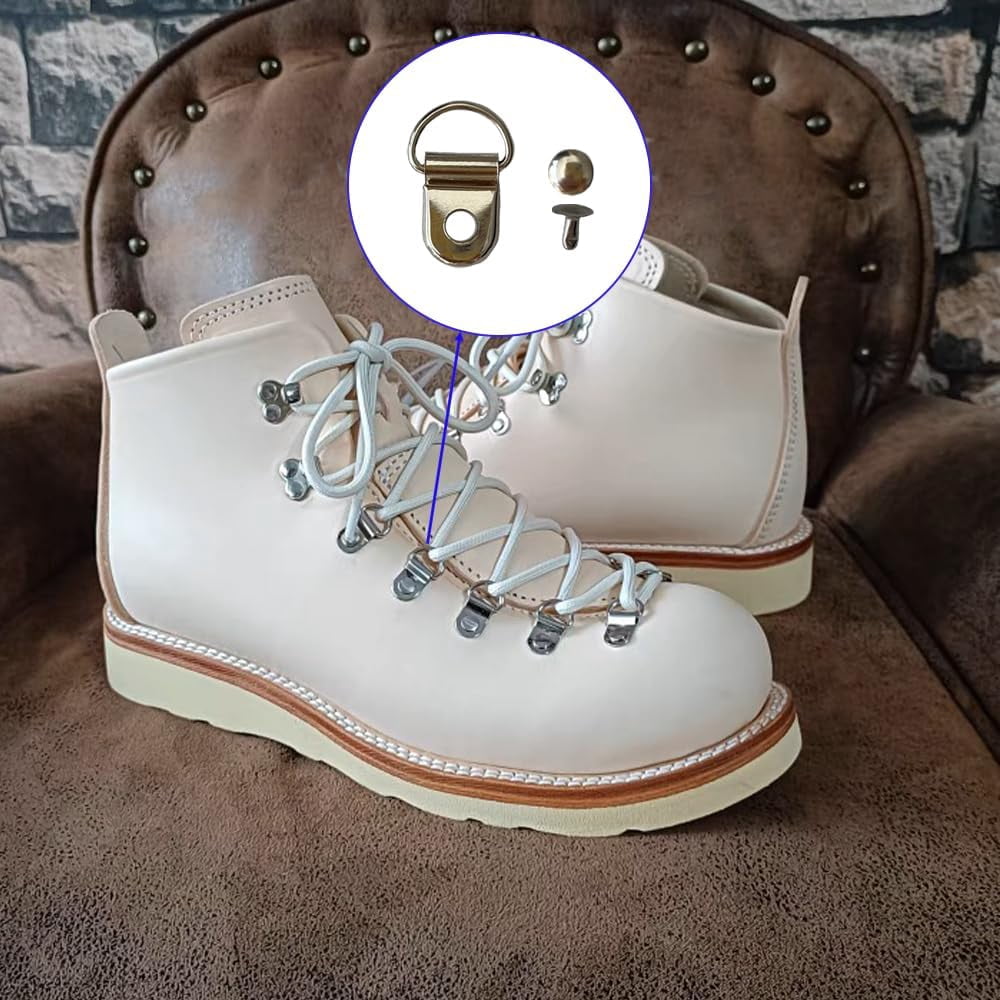 Metal Boot Shoelace Hooks, D-Ring Boot Lace Hook Buckle Fitting with Rivets for Repair Hiking Boots