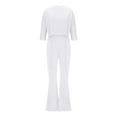 thumbnail image 4 of Scyoekwg Women's Fall Two Piece Outfits Round Neck Long Sleeve Tops Wide Leg Pants Casual Fashion Matching Outfits Two Piece Set Lounge Set (White,S), 4 of 6