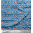 thumbnail image 1 of Soimoi Blue Rayon Fabric Stripe & Love Text Print Fabric by the Yard 42 Inch Wide, 1 of 1