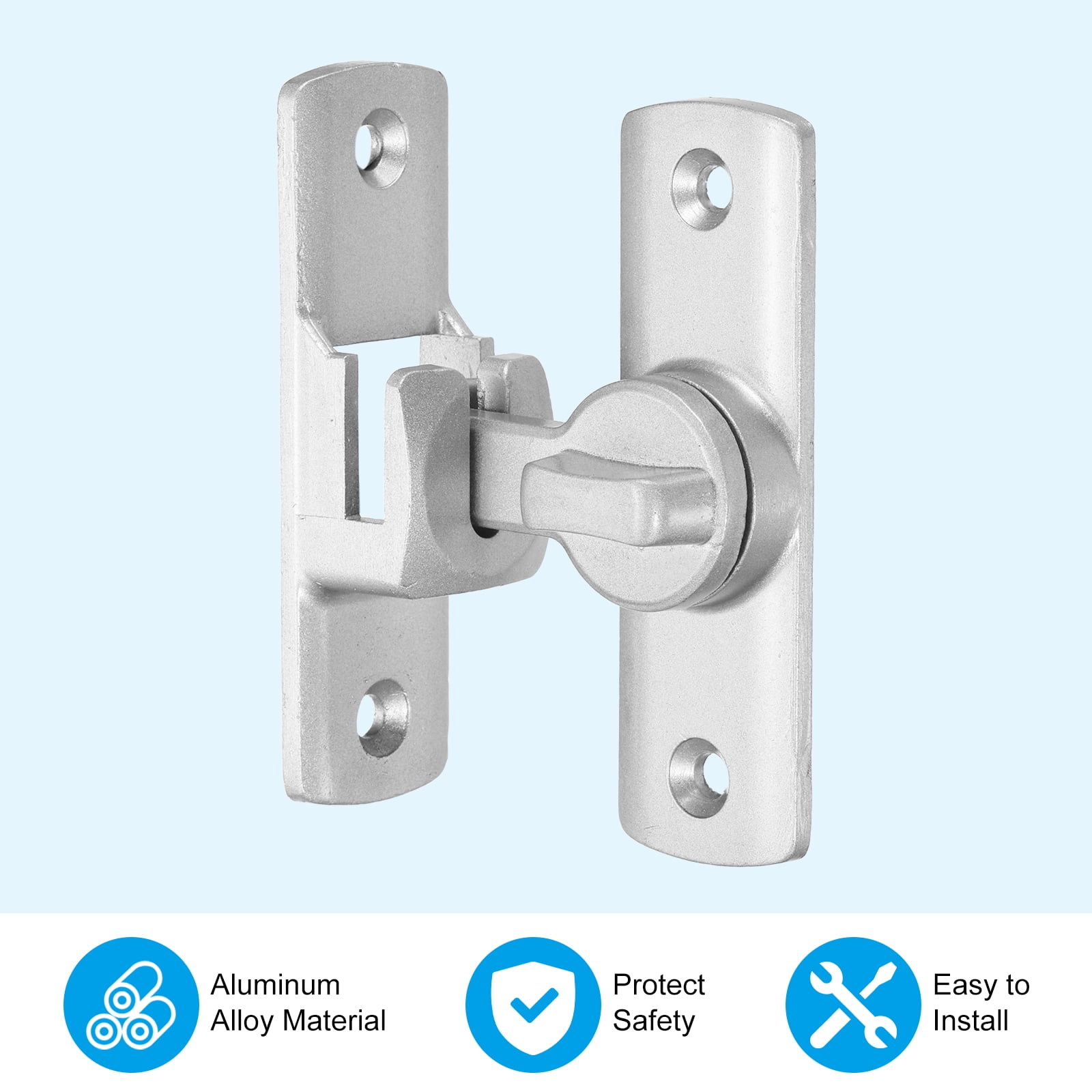 Uxcell 4 Pcs Barn Door Lock, 90/180 Degree Flip Barn Door Lock Aluminum Alloy Sliding Security Latch with Screws for Garden Cabinets Bathroom, Silver Tone