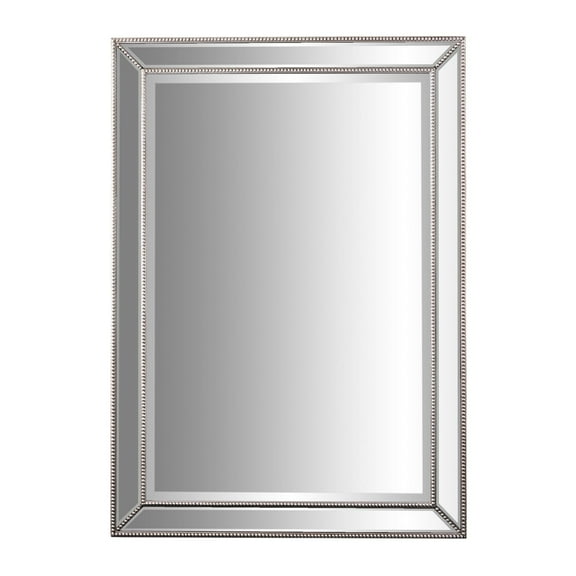 Head West Metro Beaded Champagne Silver Beveled Vintage Mirror for Wall Entryway Decor 30x42"