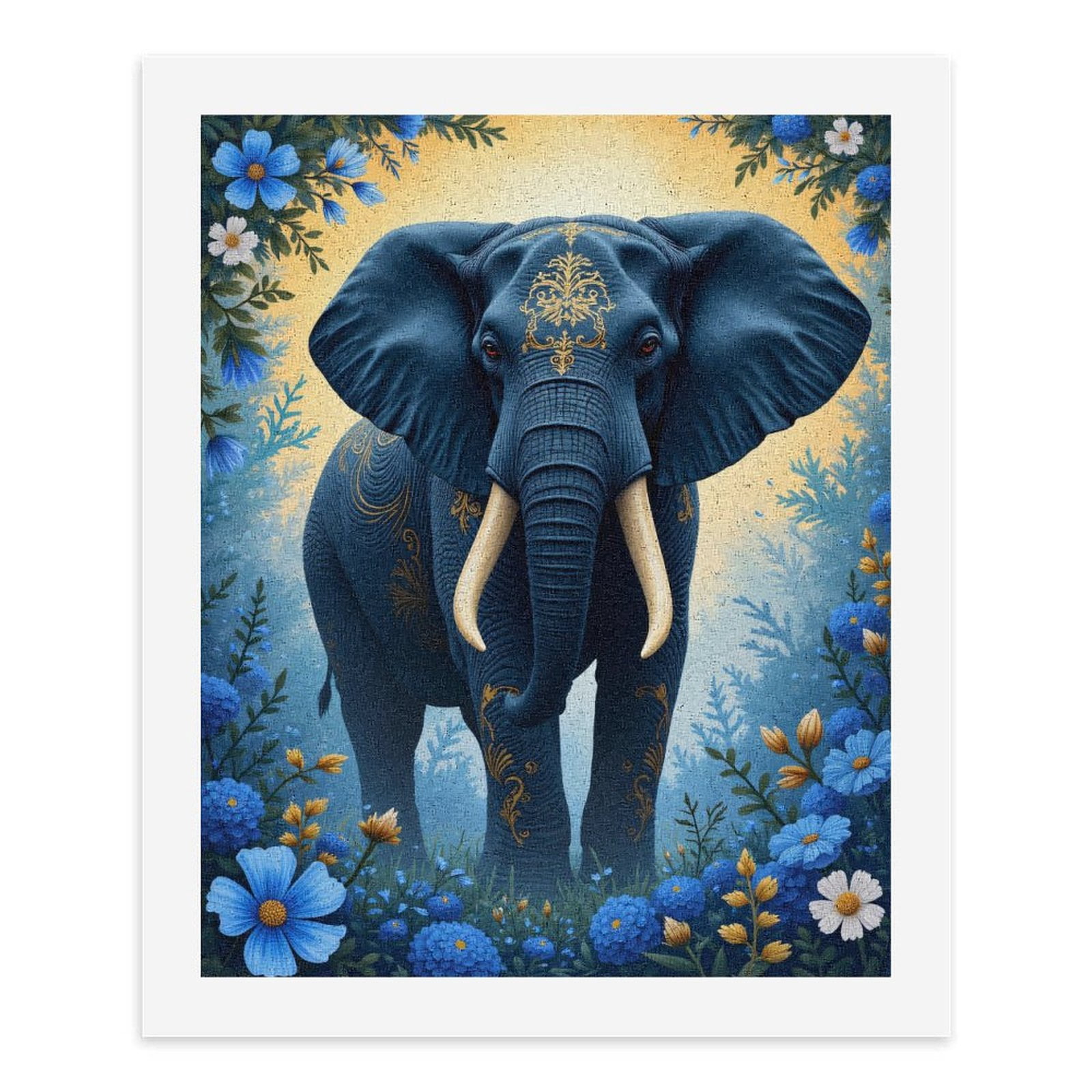 Paint By Numbers Kit for Adults Beginner - DIY Elephant Floral Blue Pattern Art Canvas Painting Kits for Adults, Frameless Paint By Number for Adults for Home Wall Decor 16x20 Inch