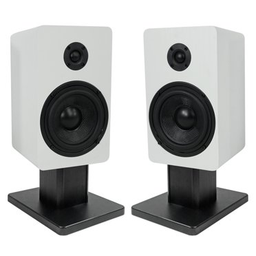 2) Rockville RockShelf 58W White 5.25" Home Bookshelf Speakers 8" Speaker Stands