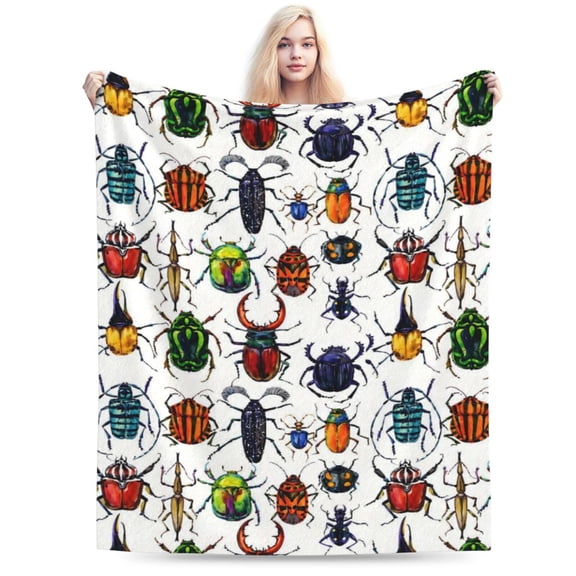 Colorful Beetle Insect Throw Blanket for Bug Lovers - Super Soft Flannel Blankets, Cozy Fleece Blanket , Lightweight Warm Gift for Toddlers 50x40