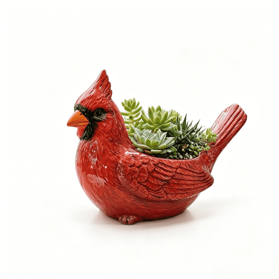 Cardinal Bird Flower Pot Animal Planter, Resin Wide Opening Hand Painted Plant Pot, Garden Decor for Balcony & Patio(RL 1 PC)