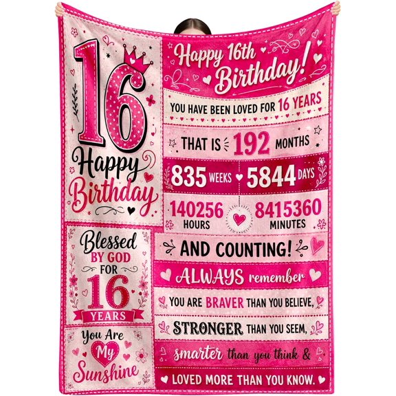 Sweet 16 Gifts for Girls, 16th Birthday Blanket, Stuff for 16 Year Old | 16 Year Old Girl Birthday Gift Ideas, Birthday Thanksgiving Christmas Sweet Sixteen Gift, Soft Throw Flannel Blanket