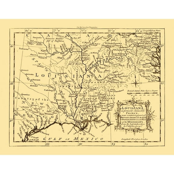 Historic State Map - Louisiana - Kitchin 1765 - 29.43 x 23 - Vintage Wall Art
