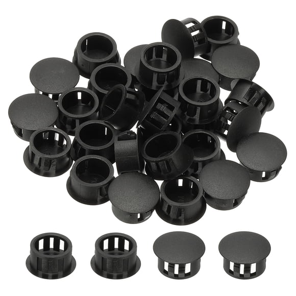 Uxcell Bouchons de Trous en Plastique, 48 Pcs 2/3 Pouces(17mm) Bouchons en Plastique Bouchon de Trou à Vis Boucle de Bureau à Enclenchement Bouchons de Verrouillage pour Trous Insert de Meubles Bouchon d'Extrémité pour Armoire de Cuisine, Noir