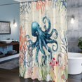 thumbnail image 6 of Sea Octopus Shower Curtain, Vintage Watercolor Ocean Animals Corals Seaweed Newspaper Texture Waterproof Shower Curtain Set with 12 Hooks Lightweight Bath Curtains Fabric Bathroom Decor 72x84 Inches, 6 of 9
