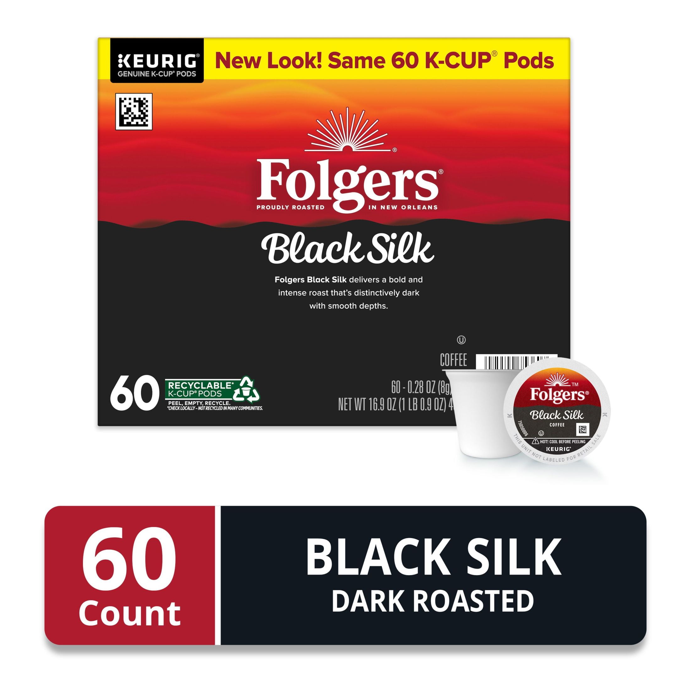 Folgers Black Silk, Dark Roast Coffee, Keurig K Cup Pods, 60 Count Box
