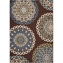 SAFAVIEH Veranda Axum Geometric Indoor/Outdoor Area Rug, 6'7" x 9'6", Chocolate/Blue