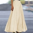 thumbnail image 2 of WTOBBY Women's Casual Pleated Solid Color Maxi Skirt A-Line Floor Length Skirt High Waist Flowy Swishy Long Skirt with Elastic Waist for Bohemian Style,Beige L, 2 of 5