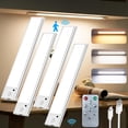 thumbnail image 2 of Luz Led con Sensor de Movimiento, 4PCS Luces para Debajo del Clóset Recargables con 3 Colores y Brillo Ajustable, con Control Remoto, para Recámara, Clóset, Pasillo, Escaleras(30CM), 2 of 16