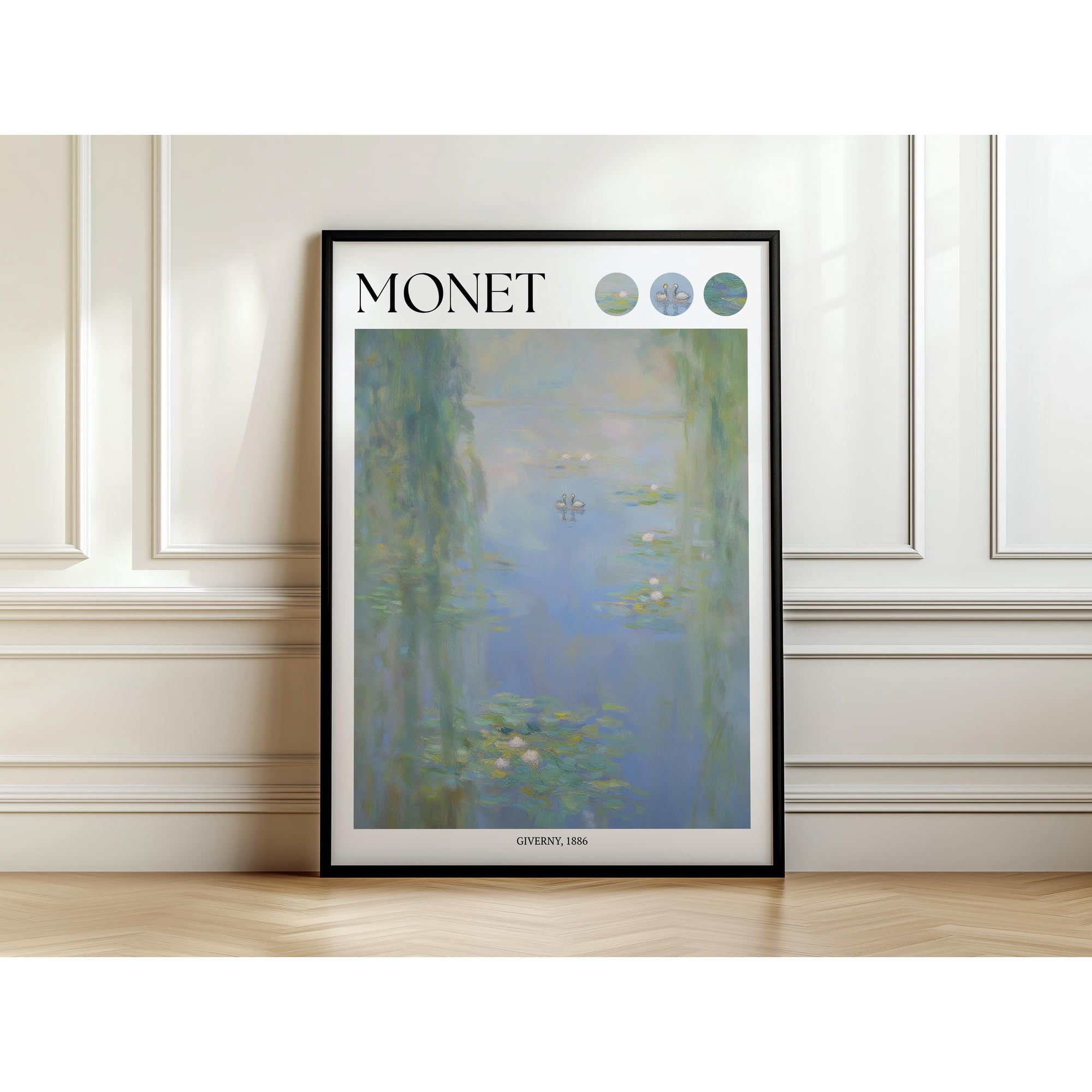 Claude Monet Swan Calm Waters Print Soft Blue Impressionist Artwork Therapy Room Wellness Office Corporate Mindful Professional Wall Decor Poster , Poster Print Only
