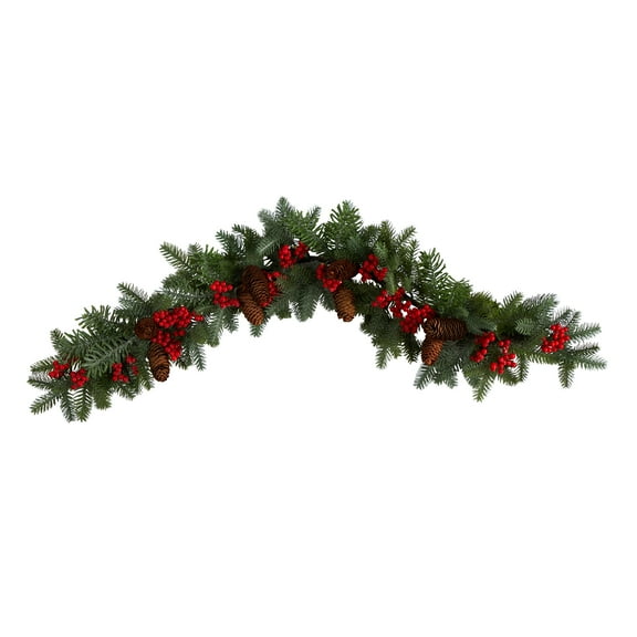 Nearly Natural Berries Pinecones Unlit Pine Christmas Garland, 40" (Green)