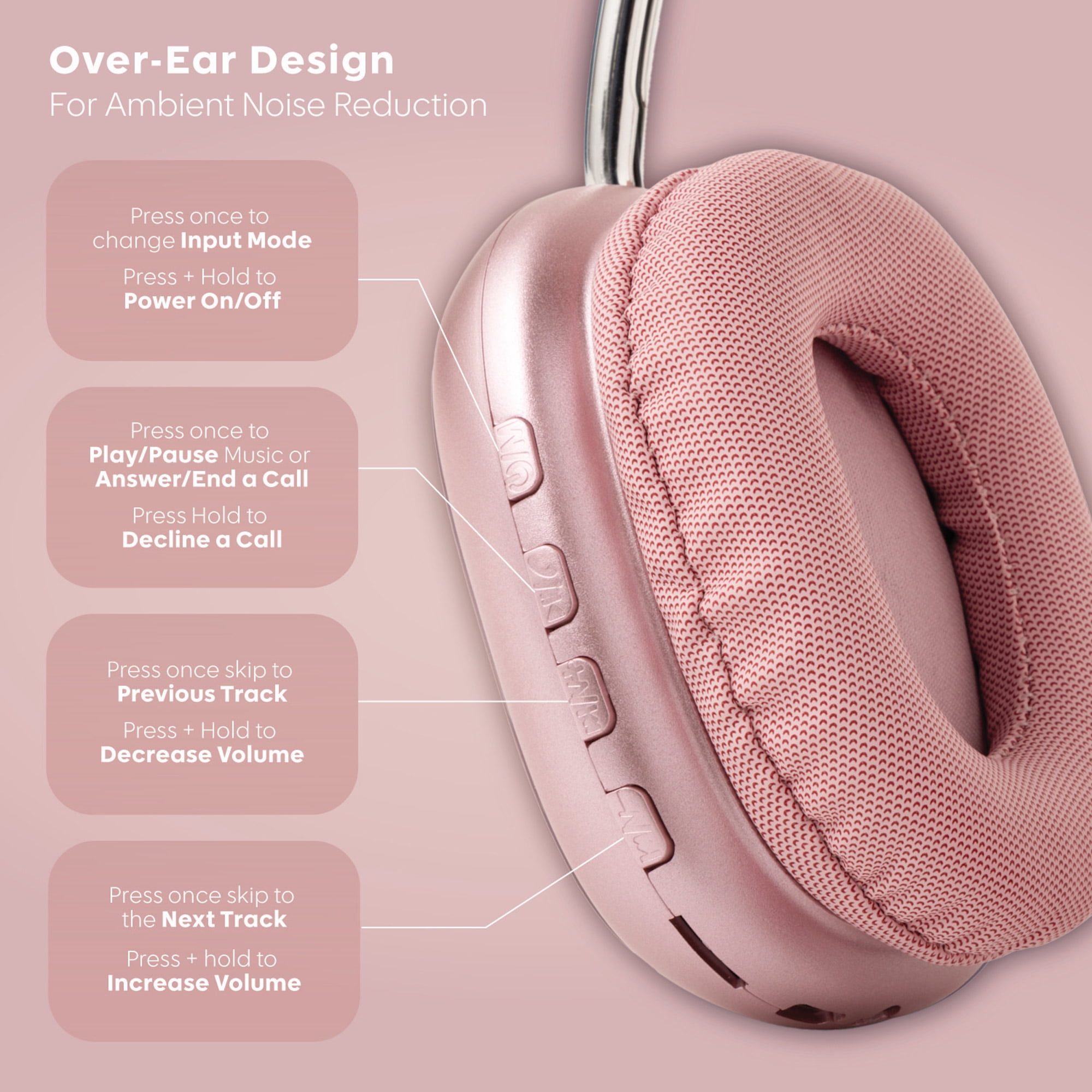 PWRD Pink Liquid Glitter Wireless Bluetooth Headphones, Over Ear with Microphone