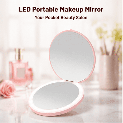 2-Pack Portable LED Lighted Compact Makeup Mirror, 3 Color Lights Rechargeable Travel Pocket Mirror