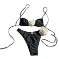 thumbnail image 4 of IDALL Bikini Sets Bathing Suit Solid Color Rose Drawstring One Swimsuit Bikini Bikini Womens Swimsuits Micro Bikini Black 1 M, 4 of 9