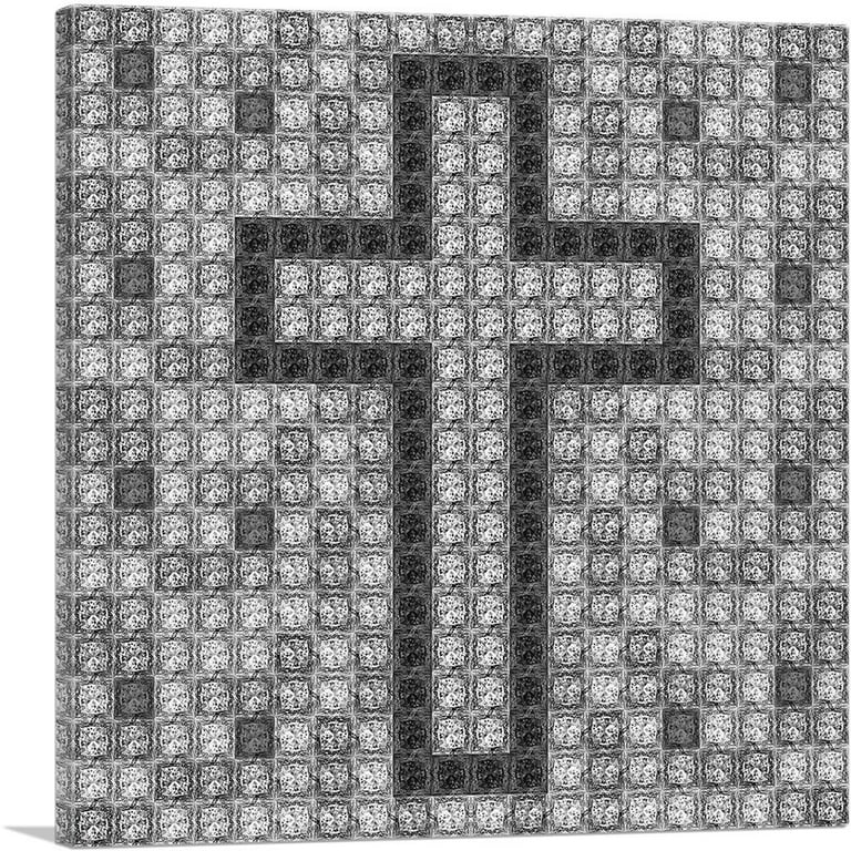 ARTCANVAS Black Gray Jewel Christian Cross Church Pixel