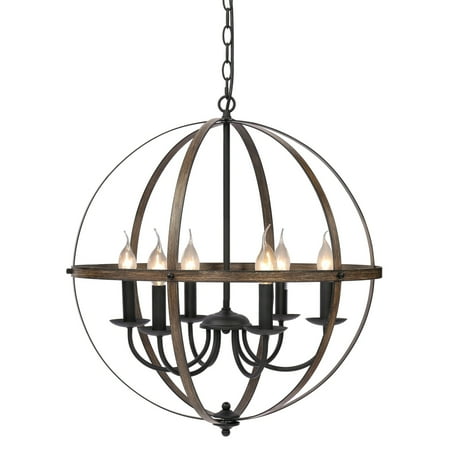 KingSo Metal Pendant Light Ceiling Chandelier Light Oil Rubbed Bronze Finish Imitation Wood Texture Vintage Hanging Light for Indoor Kitchen Island Dining