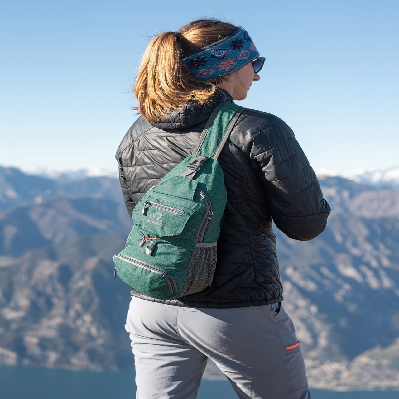 WATERFLY Unisex Small Packable Hiking Travel Sling Cross-Body Shoulder Chest Bag,Dark Green
