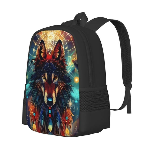 Disketp Mystic Wolf Dreamcatcher Mochila Minimalista de Gran Capacidad, Mochila de Viaje para Escuela, Trabajo o Uso Diario