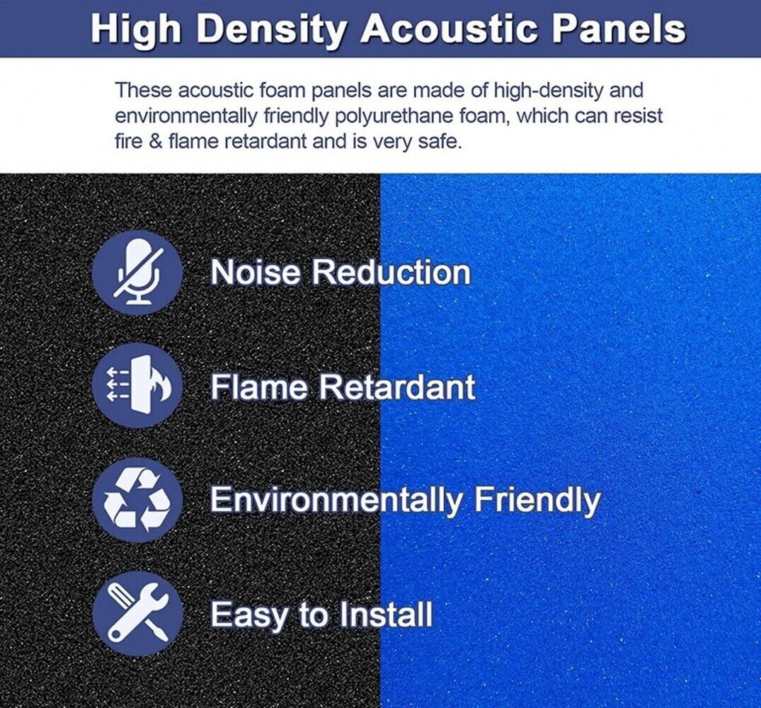 TIANLAIMEI 24 Pack Acoustic Foam Panel Wedge Studio Soundproofing Acoustic Treatment Wall Tiles
