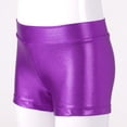 thumbnail image 4 of renvena Kid Girl Shiny Metallic Yoga Shorts High Waist Booty Shorts Jazz Modern Dance Bottoms Purple 6-7, 4 of 7