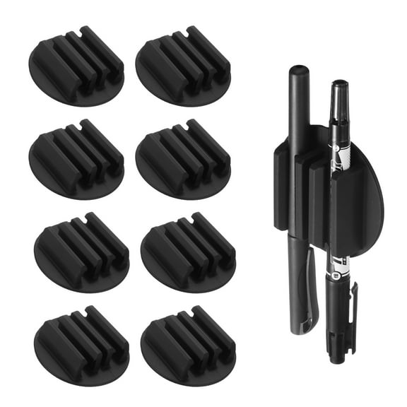 Uxcell 8Pcs Adhesive Silicone Pen Holder for Desk, 2 Slots Round Pencil Holders Marker Clip, Black