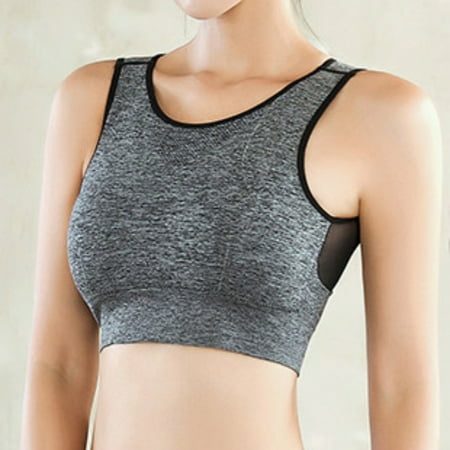 

Women Breathable Mesh Sports Bras Shockproof Padded Athletic Running Bra Solid Seamless Fitness Sport Tops Vest Gray M