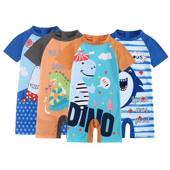 WOLLED Toddler Kids Swimsuit with Hat for Girls Boys One-Piece Bathing Suit Quick Dry Swimwear 1-8T
